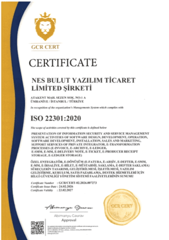ISO 22301 sertifika belgesi önizlemesi